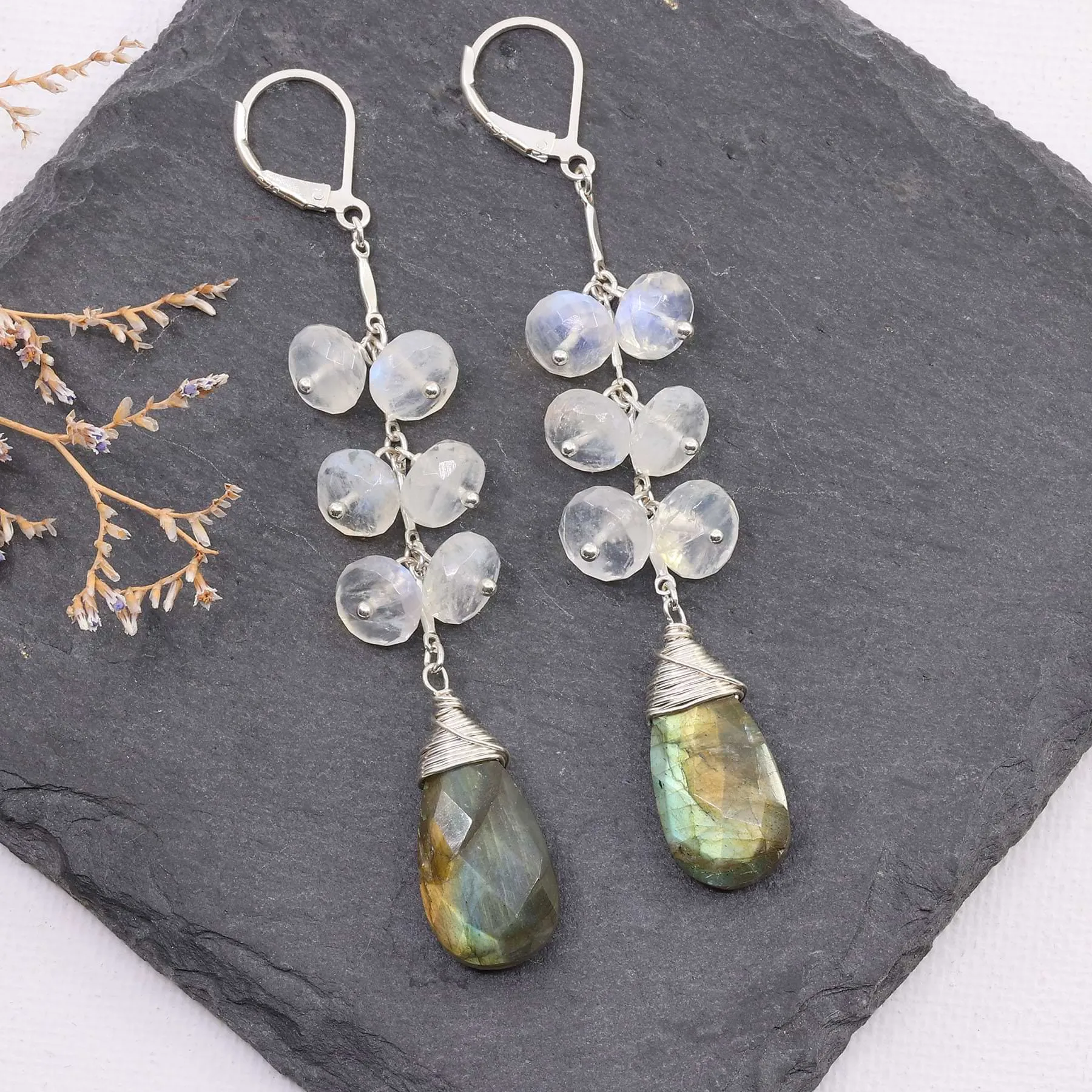 Nordic Trail - Labradorite Moonstone Silver Cluster Earring