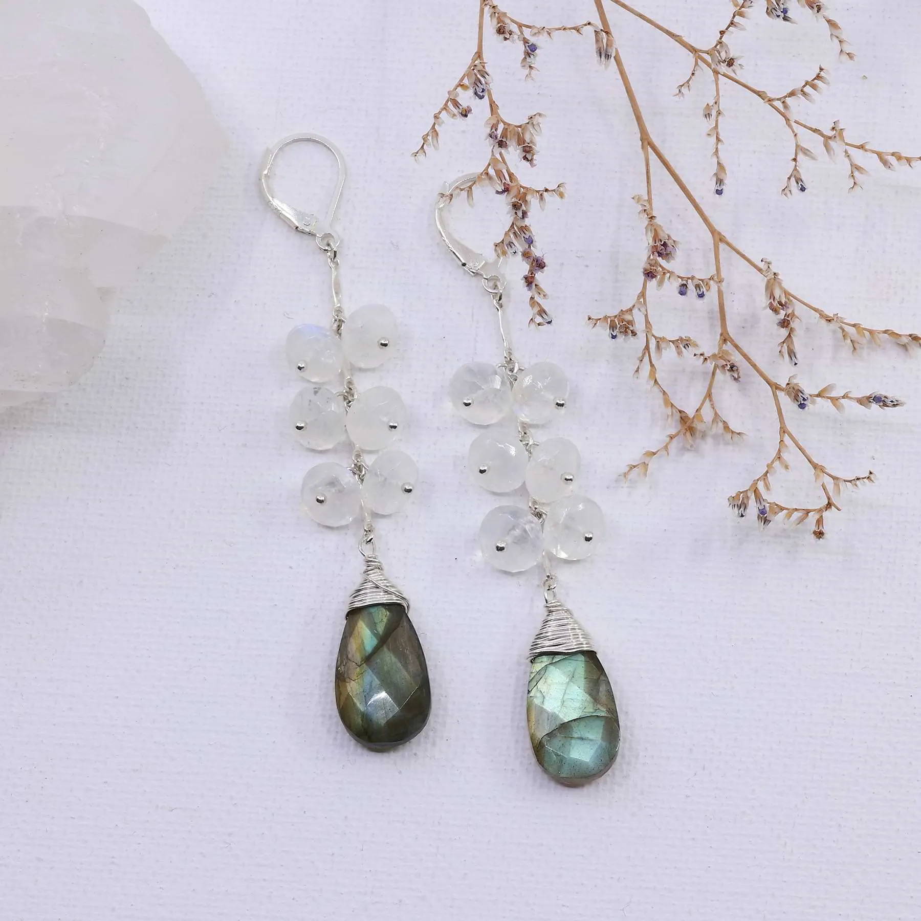 Nordic Trail - Labradorite Moonstone Silver Cluster Earring