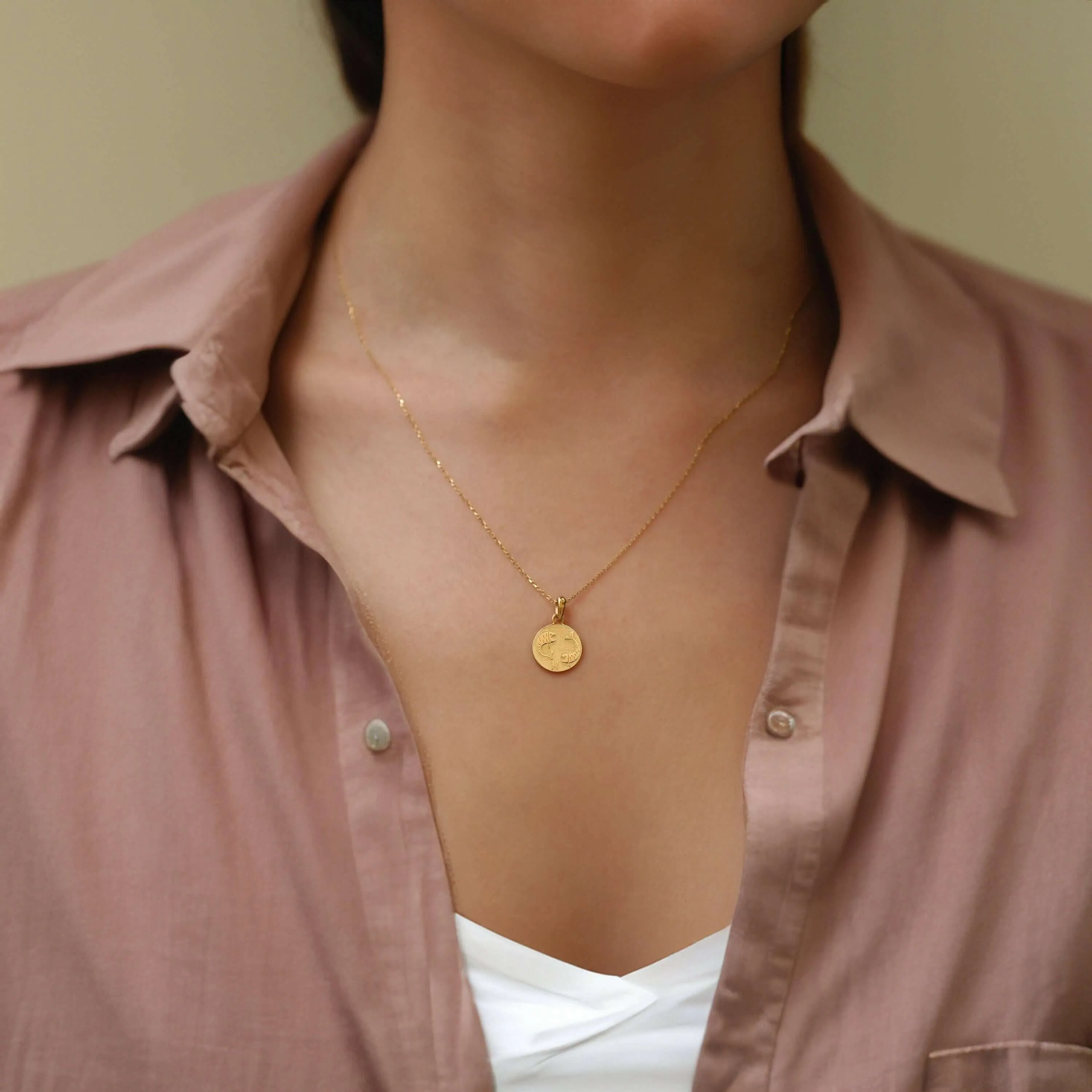 Pisces Zodiac Necklace | 14K Solid Gold