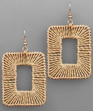 Raffia Rectangle Earrings - Gold