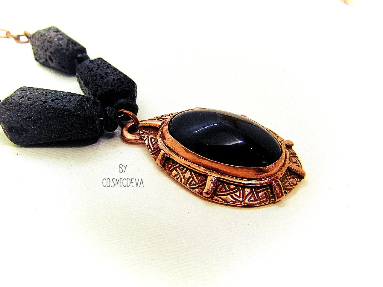 Rainbow Obsidian Black Lava Stone Statement Copper Necklace