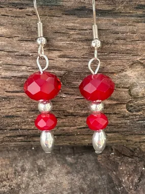 Red Crystal and Silver Earrings