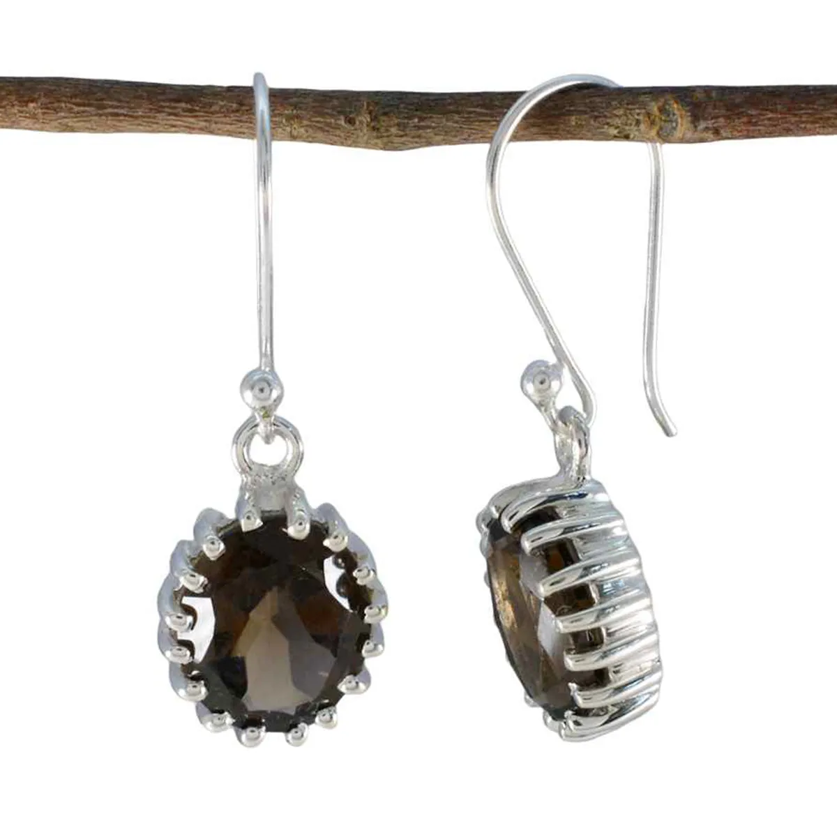 Riyo Divine 925 Sterling Silver Earring For Demoiselle Smoky Quartz Earring Bezel Setting Brown Earring Dangle Earring