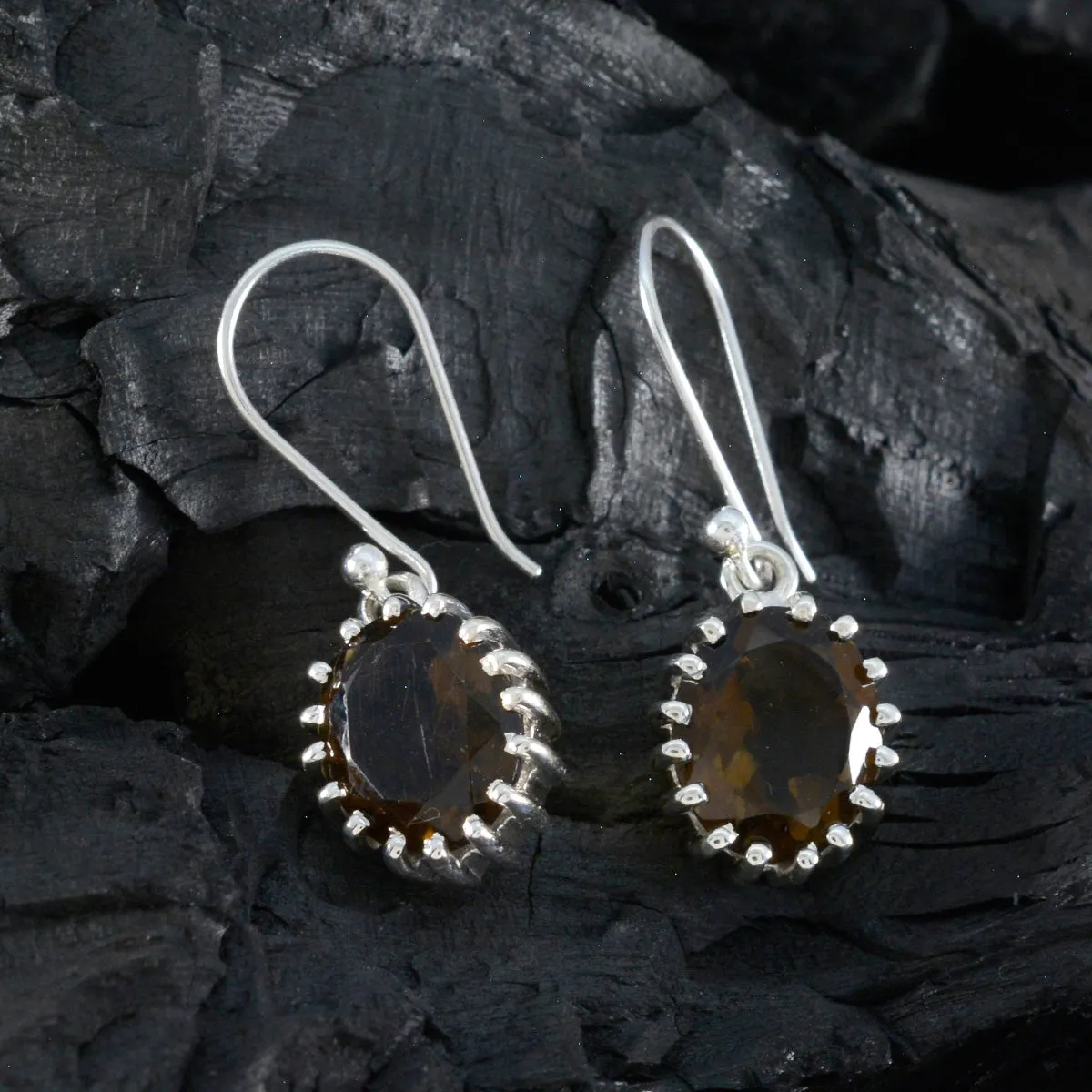 Riyo Divine 925 Sterling Silver Earring For Demoiselle Smoky Quartz Earring Bezel Setting Brown Earring Dangle Earring