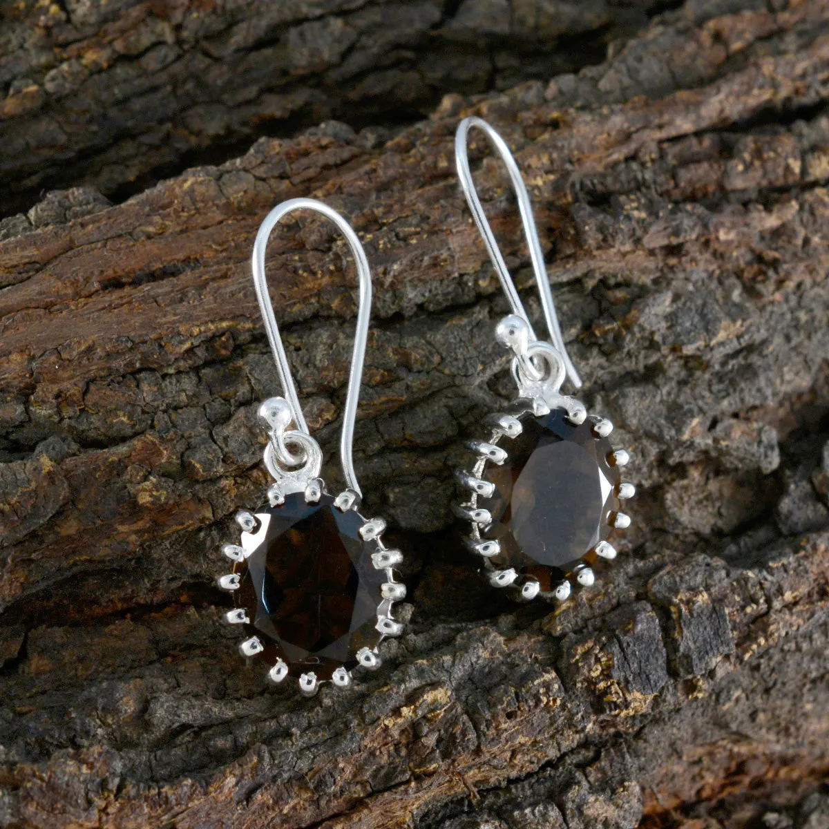 Riyo Divine 925 Sterling Silver Earring For Demoiselle Smoky Quartz Earring Bezel Setting Brown Earring Dangle Earring