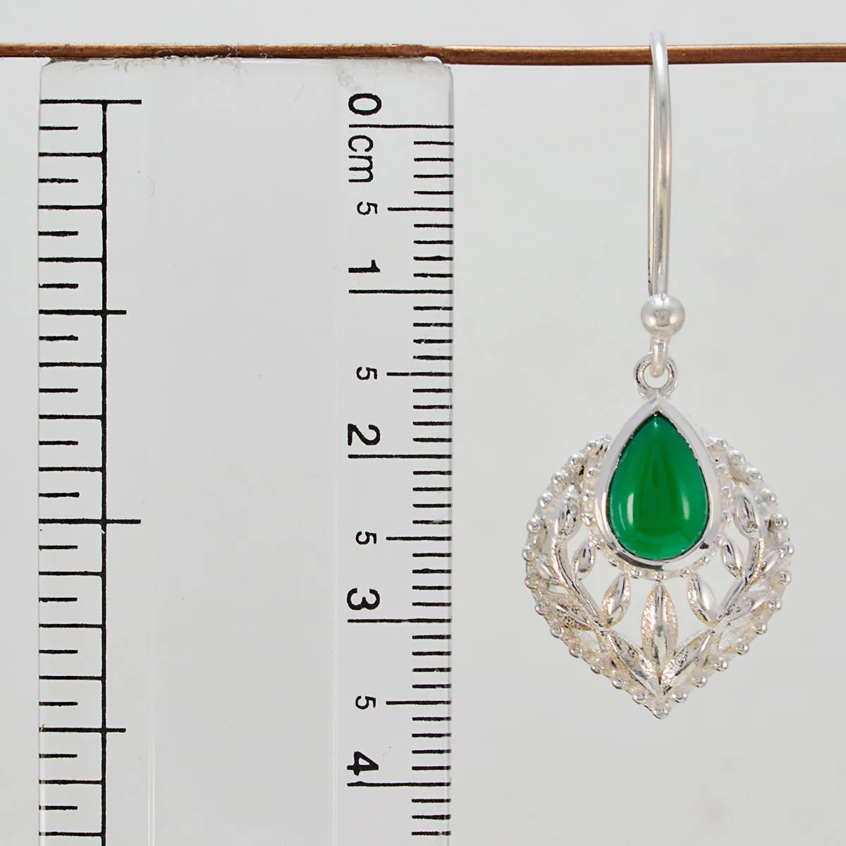 Riyo Genuine Gems Pear Cabochon Green Onyx Silver Earring gift for christmas