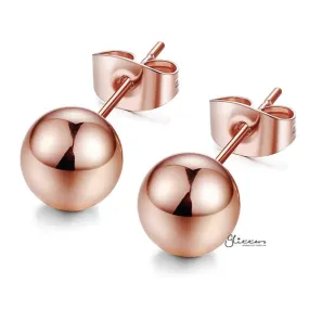 Rose Gold I.P Stainless Steel Round Ball Stud Earrings-3mm | 4mm | 5mm | 6mm