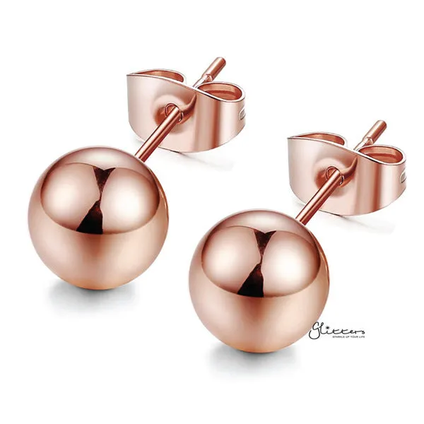 Rose Gold I.P Stainless Steel Round Ball Stud Earrings-3mm | 4mm | 5mm | 6mm