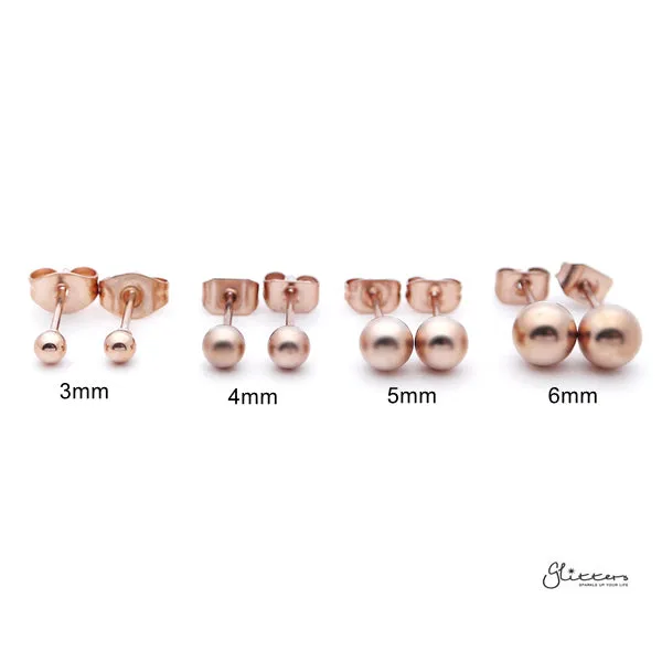 Rose Gold I.P Stainless Steel Round Ball Stud Earrings-3mm | 4mm | 5mm | 6mm