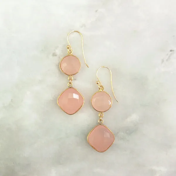 Rose Quartz  Double Drop Earrings