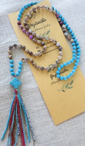 SALE - Bohemian Turquoise Jasper Mix Tassel Necklace