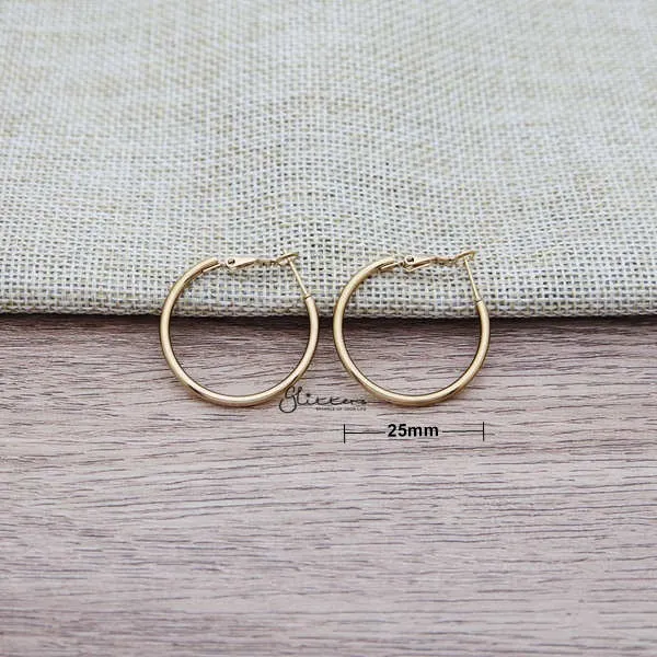 Stainless Steel Plain Wire Circle Hoop Women's Earrings - Gold