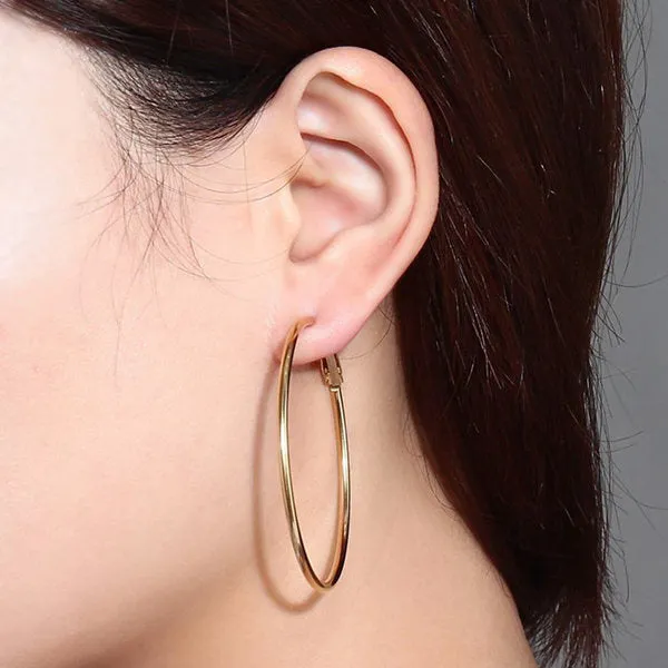 Stainless Steel Plain Wire Circle Hoop Women's Earrings - Gold