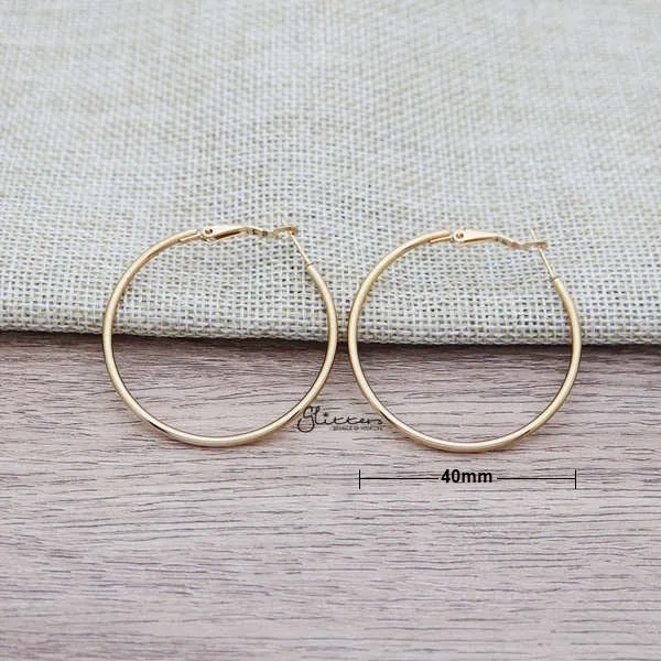 Stainless Steel Plain Wire Circle Hoop Women's Earrings - Gold