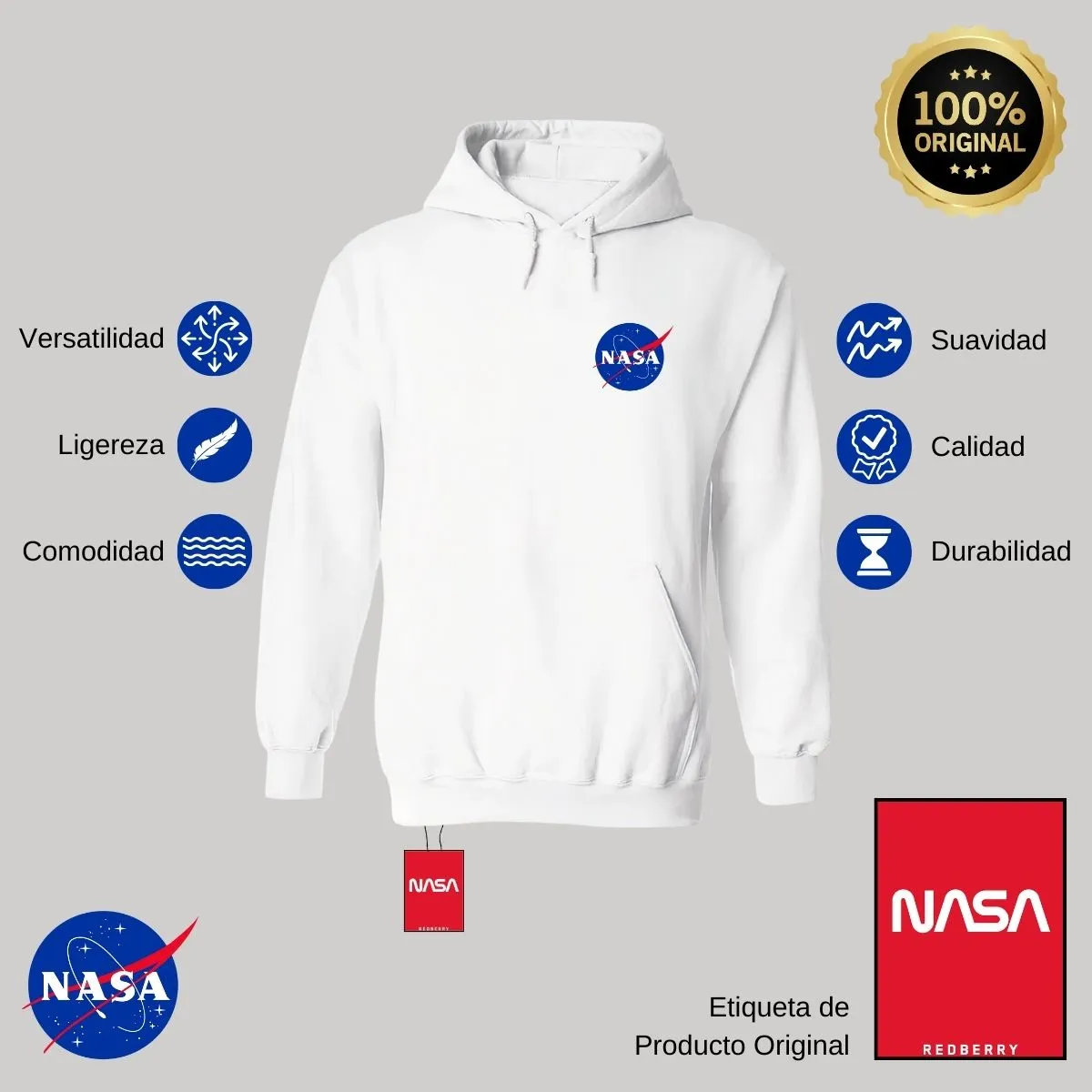 Sudadera Mujer Hoodie Nasa Logo Espacial Escudo