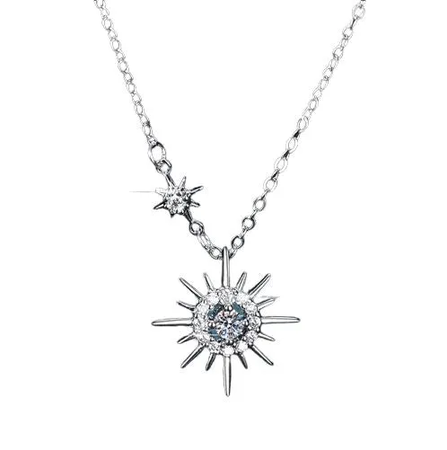 Sun Flower Moissanite Diamond Hexagram Pendant Necklace 925 Sterling Silver