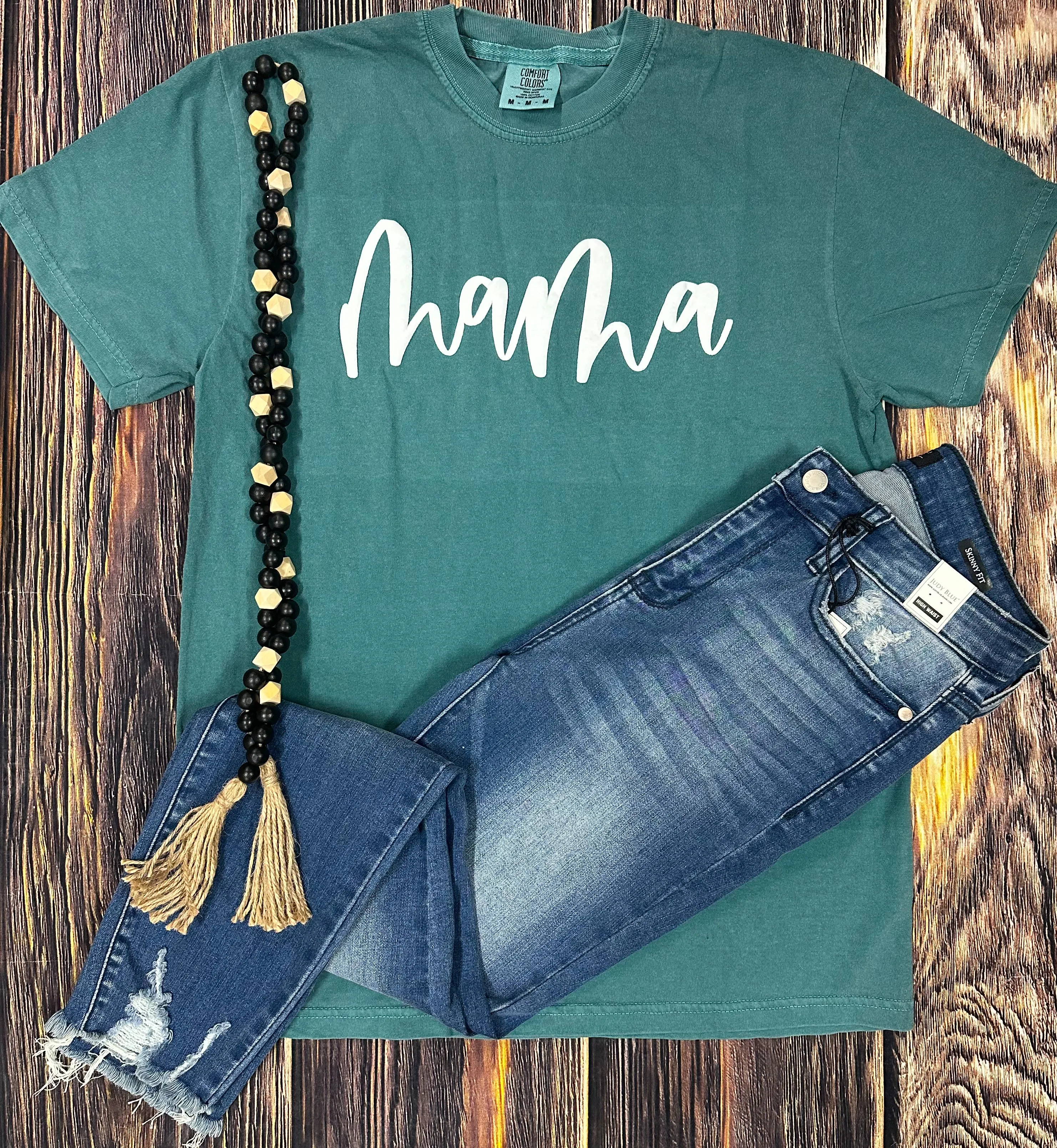 {THE BEST MAMA EVER} Puff Emerald Crew Neck Tee