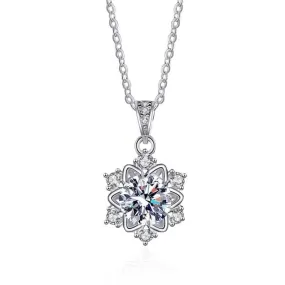 Trendy Snowflake Diamond Pendant Necklace - 925 Sterling Silver