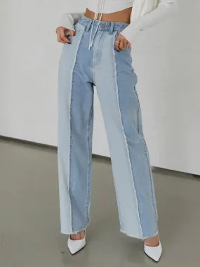 Two Tone Wash Wide Leg High Waist Jeans