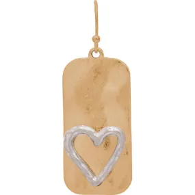 Two Toned Rectangle Bar Heart Earrings