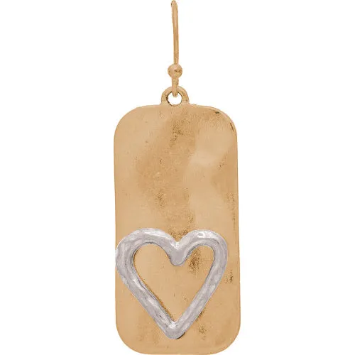 Two Toned Rectangle Bar Heart Earrings