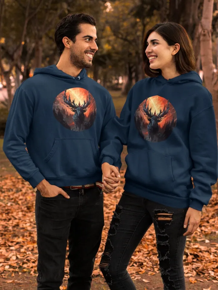 Unisex Bio-Hoodie mit Hirschmotiv "Waldgott"