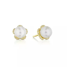 Verragio 18k Tiara Diamond & Pearl Stud Earrings