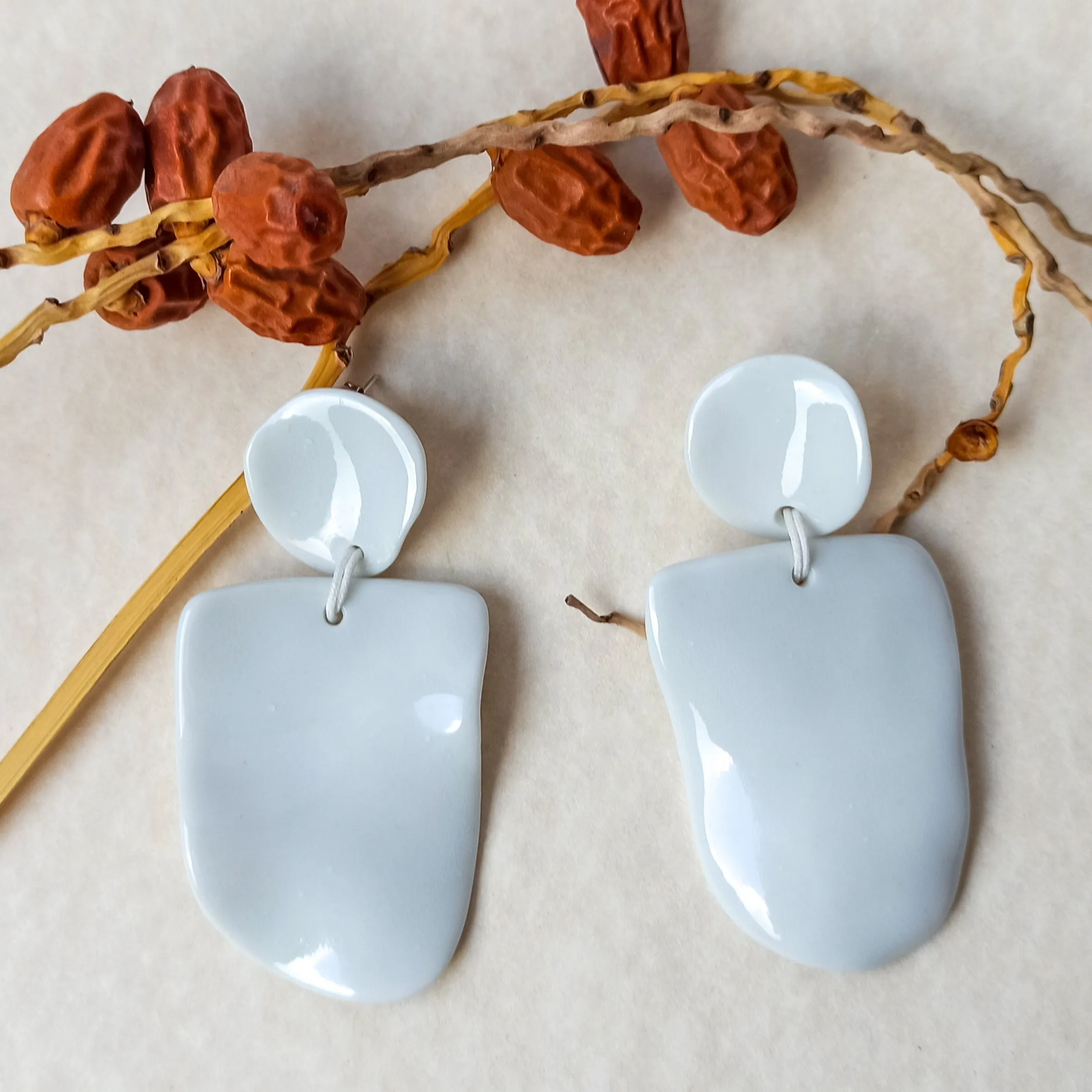 White Statement Porcelain Earrings