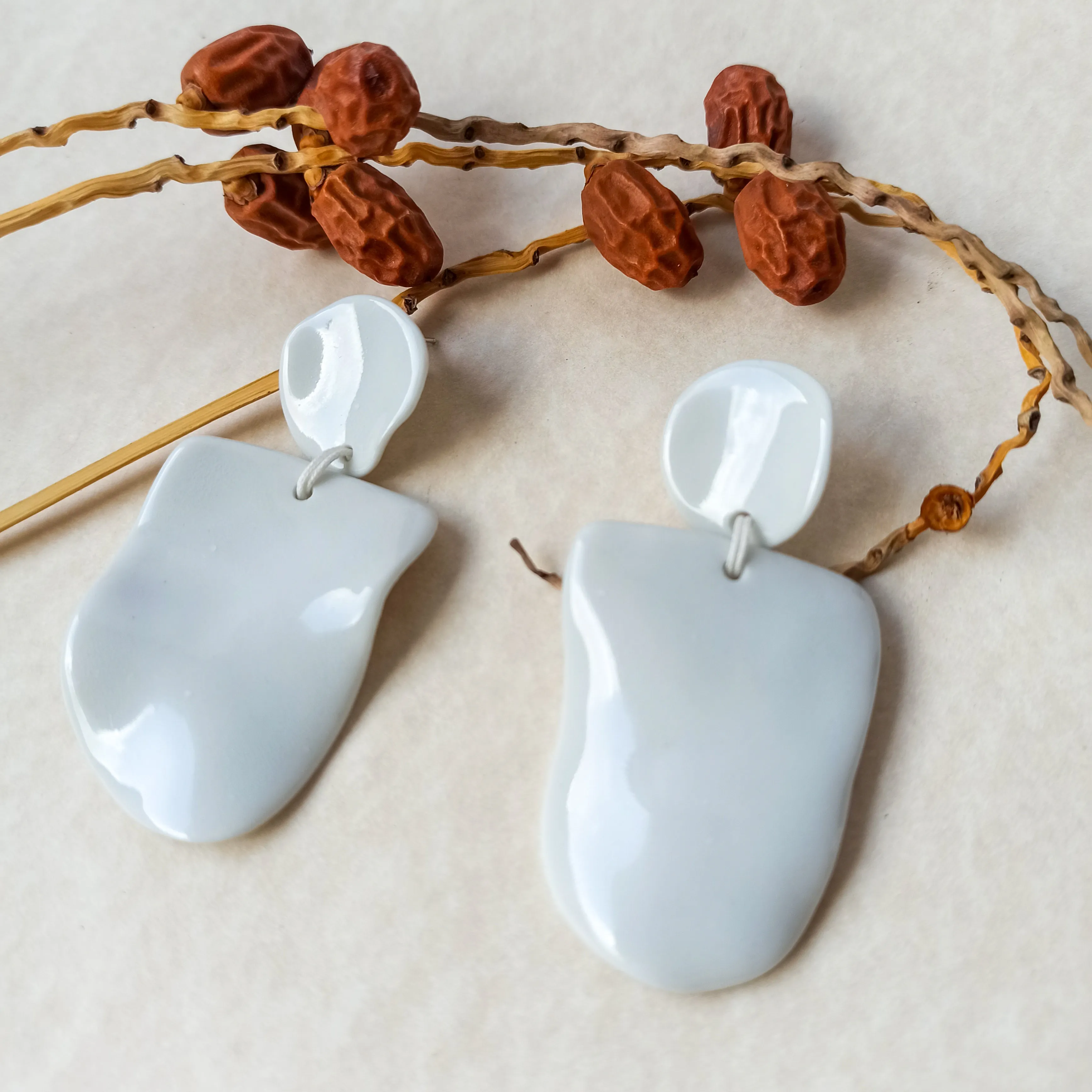 White Statement Porcelain Earrings