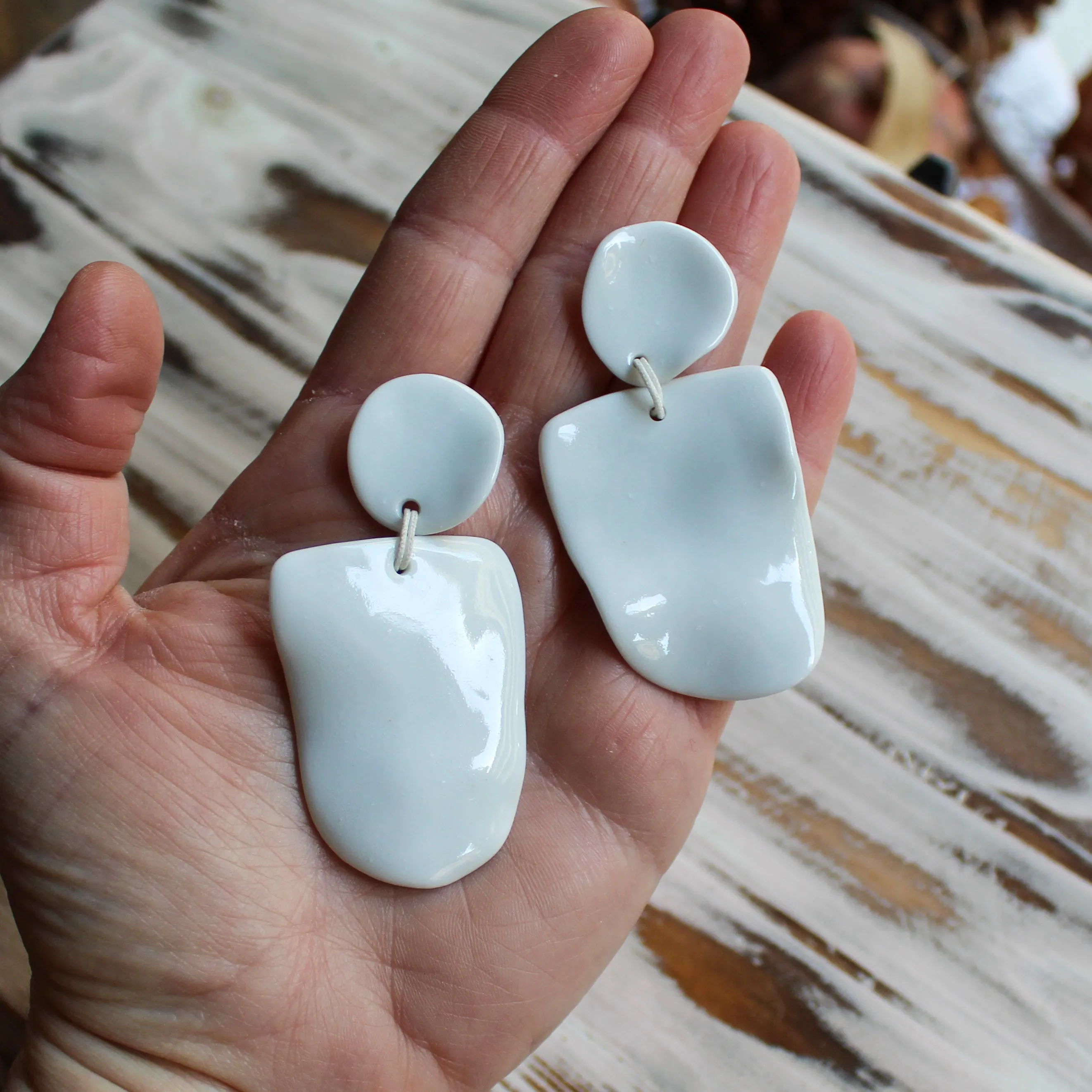 White Statement Porcelain Earrings