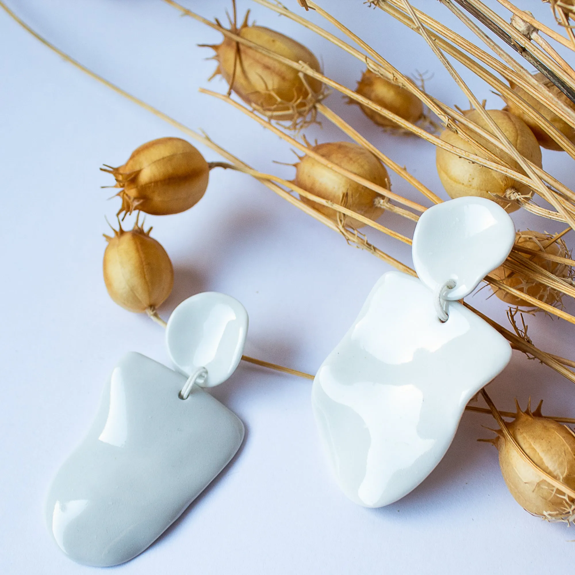 White Statement Porcelain Earrings