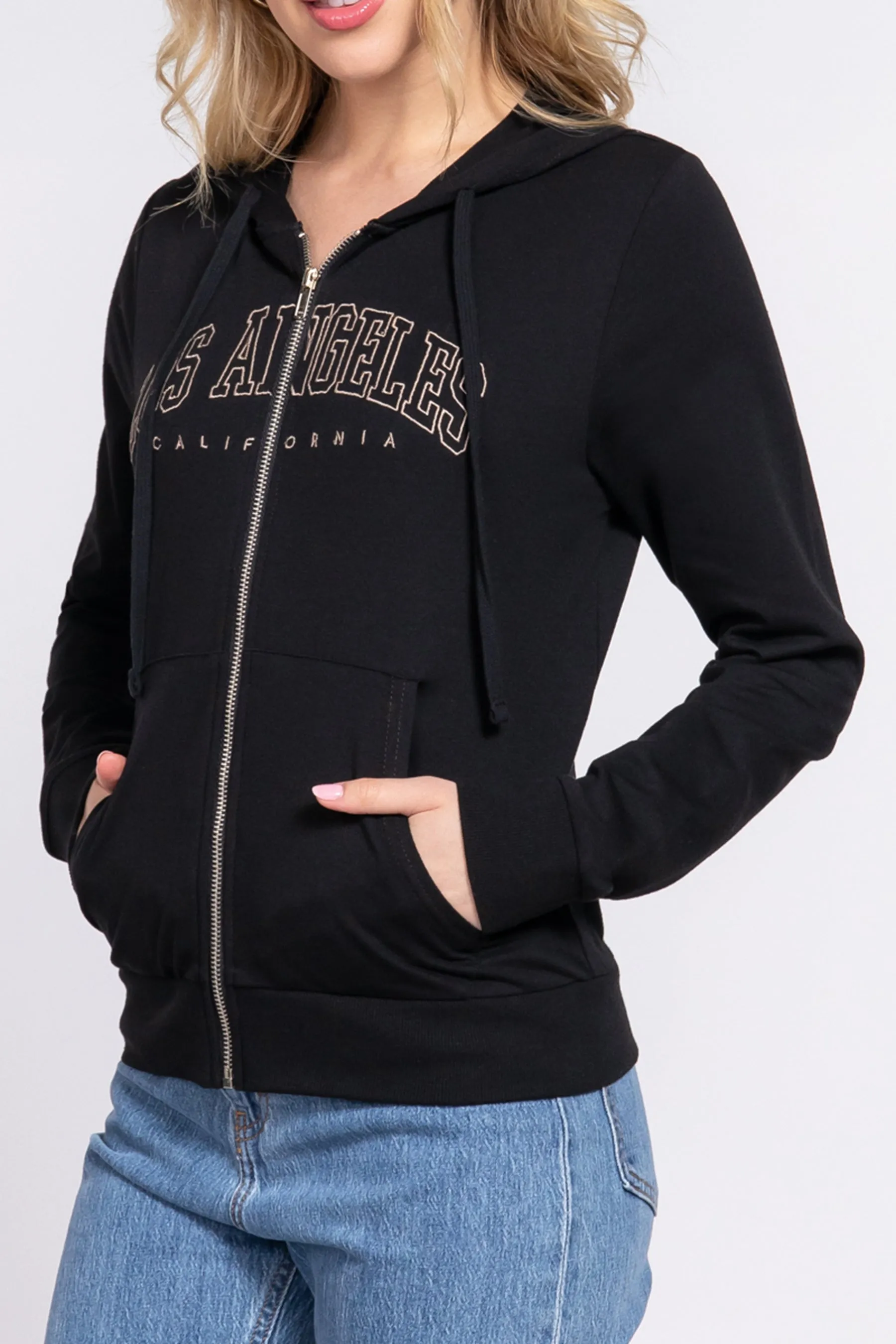 Women's French Terry Hoodie Jacket Long Sleeve with Embroidery