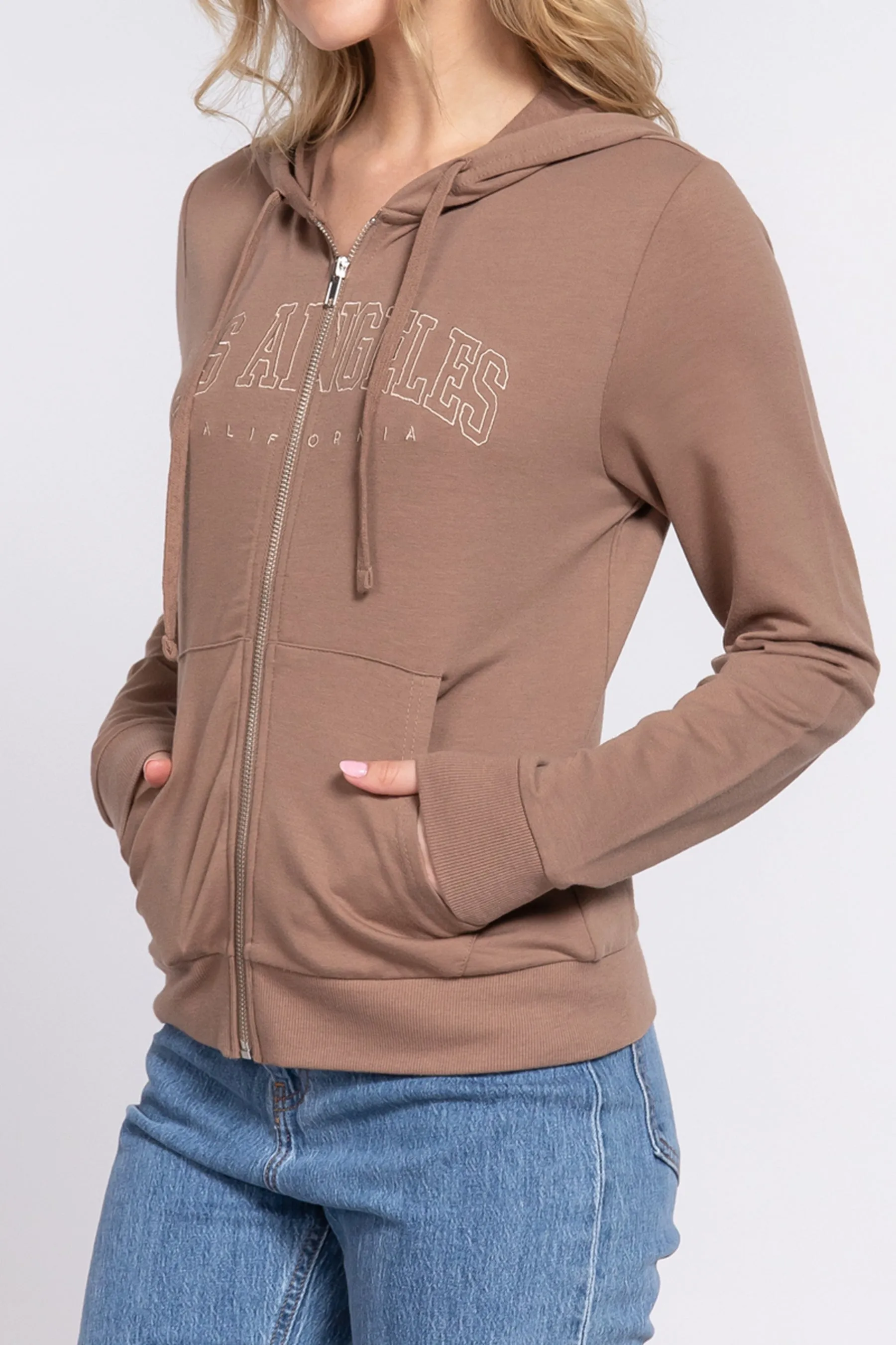 Women's French Terry Hoodie Jacket Long Sleeve with Embroidery