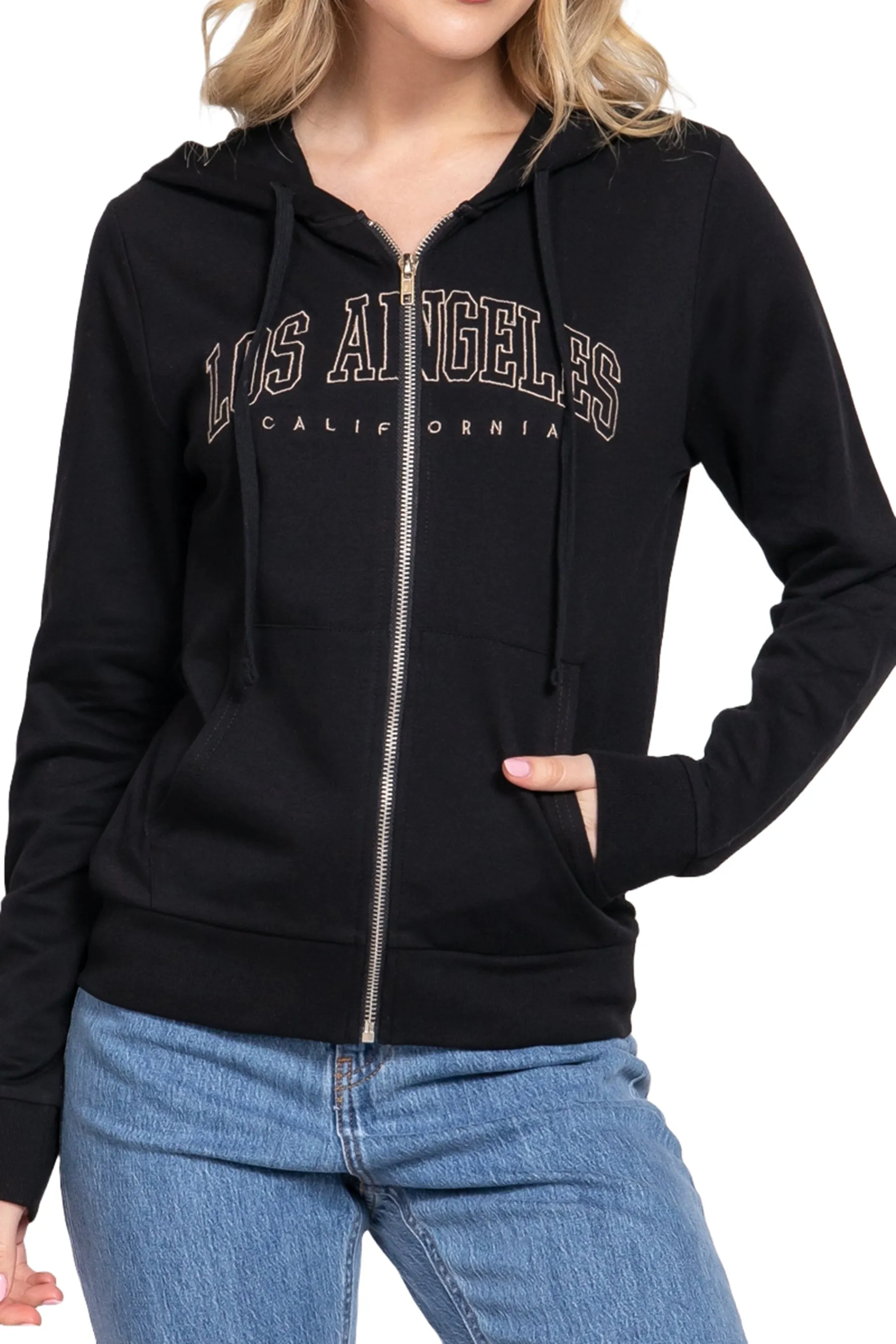 Women's French Terry Hoodie Jacket Long Sleeve with Embroidery