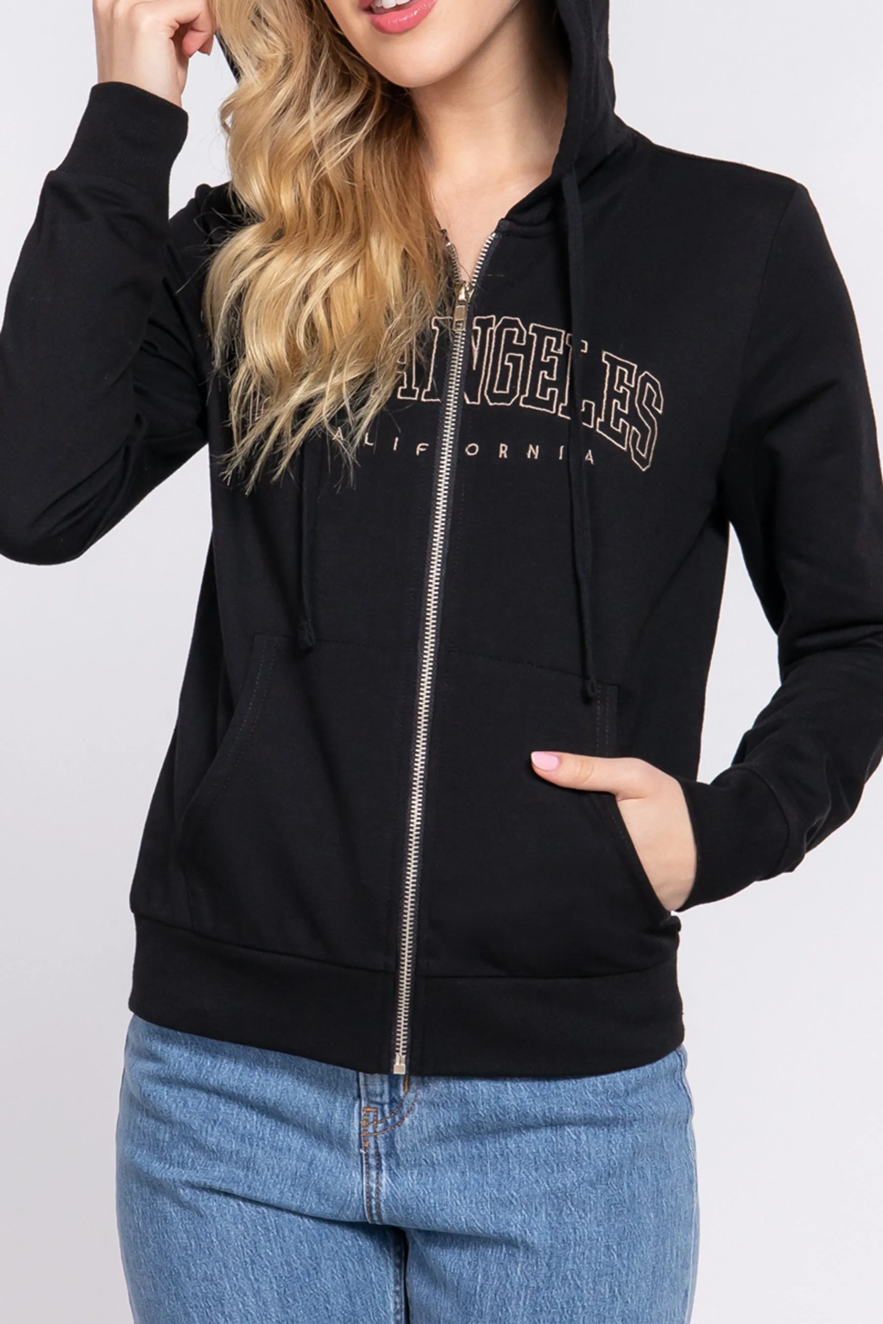 Women's French Terry Hoodie Jacket Long Sleeve with Embroidery