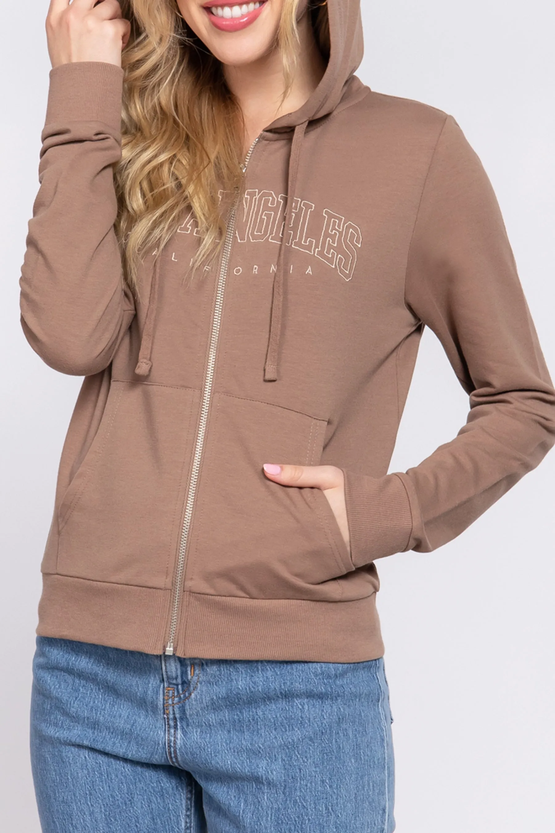 Women's French Terry Hoodie Jacket Long Sleeve with Embroidery